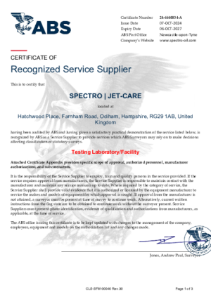 Spectro UK American Bureau of Shipping Service Supplier Certificate